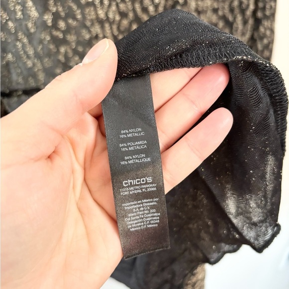 Chicos Travelers black gold shimmer open cardigan sweater size 2 (medium) - Picture 5 of 5